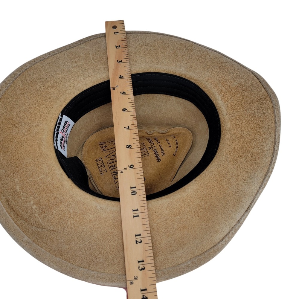 Minnetonka Outback Buffalo‎ Nickel Leather Cowboy Hat Buckskin Tan Size Large - Picture 8 of 12